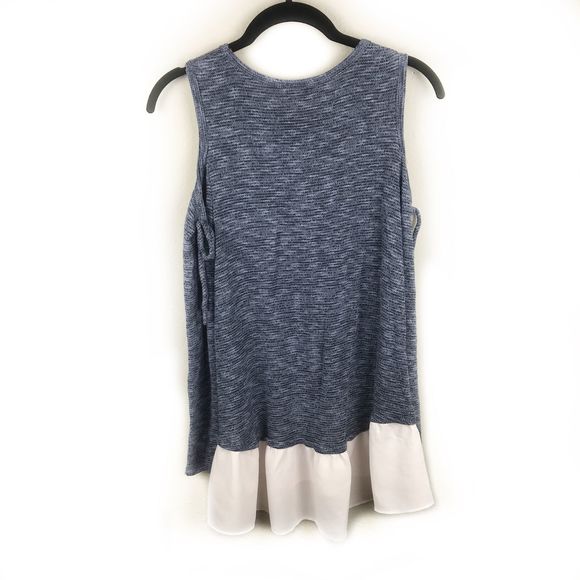 Moa Moa Blue Cold Shoulder Sweater Top Ruffles - Picture 2 of 6